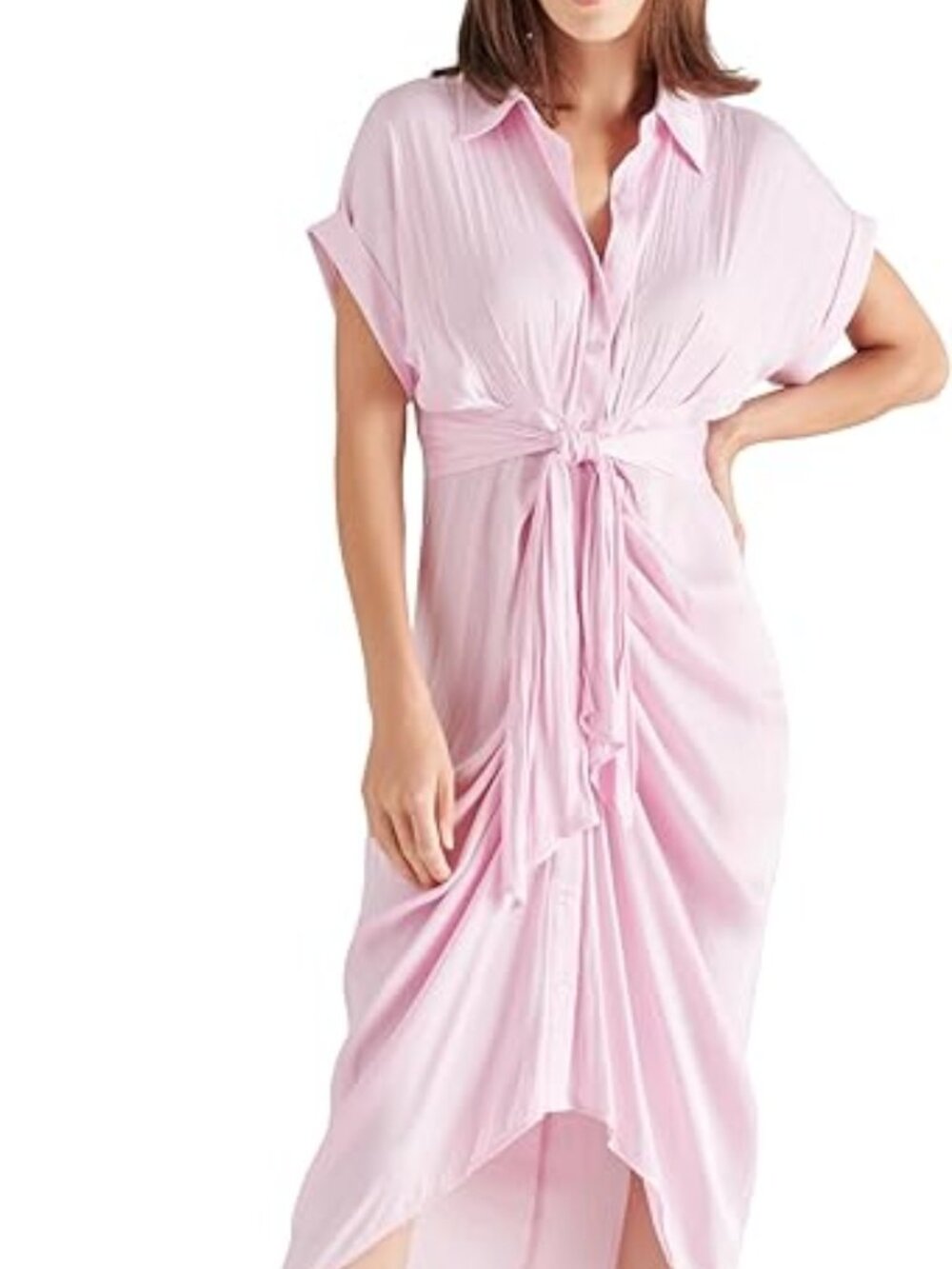 Steve Madden TORI Pink Lemonade Tori Ruched Spring Summer Midi Dress Small 6 NWT